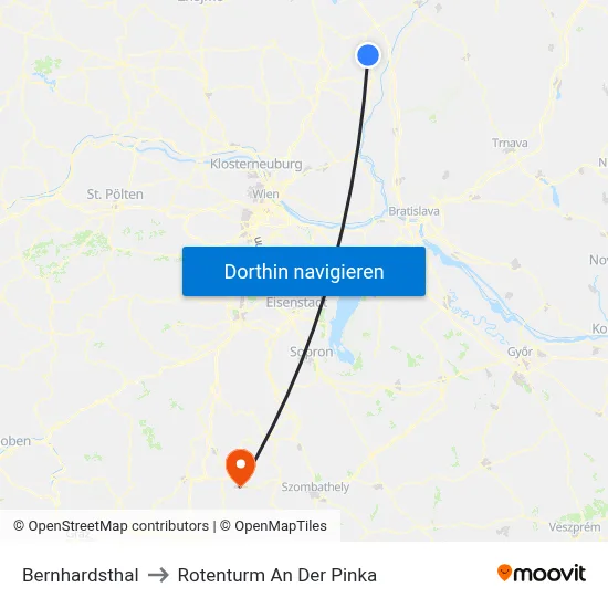 Bernhardsthal to Rotenturm An Der Pinka map