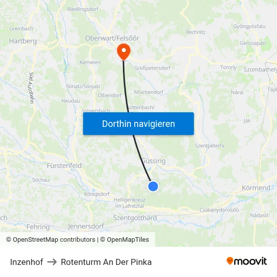 Inzenhof to Rotenturm An Der Pinka map