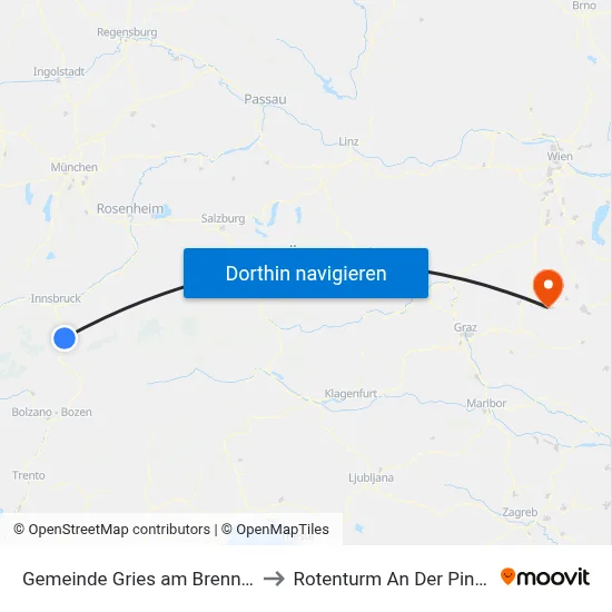 Gemeinde Gries am Brenner to Rotenturm An Der Pinka map