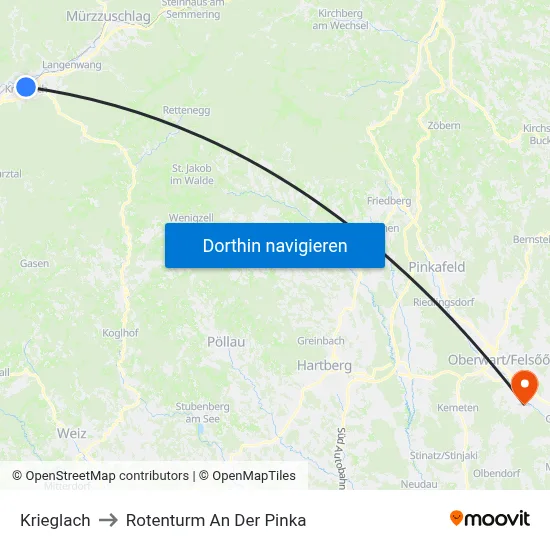 Krieglach to Rotenturm An Der Pinka map