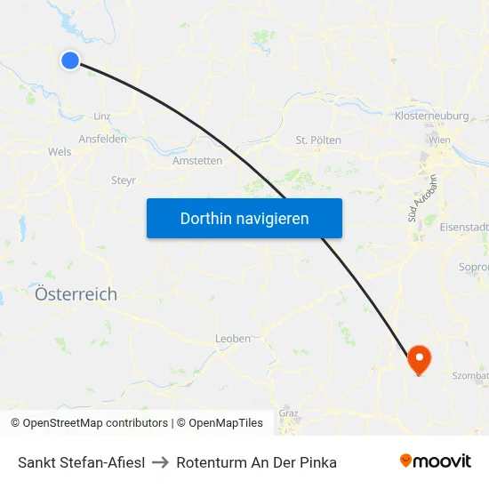 Sankt Stefan-Afiesl to Rotenturm An Der Pinka map
