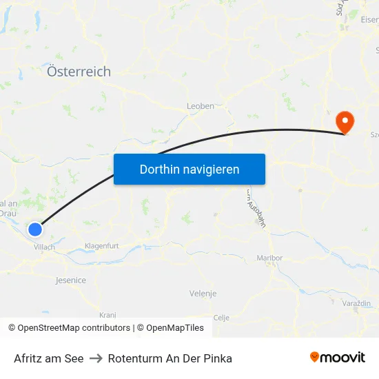 Afritz am See to Rotenturm An Der Pinka map