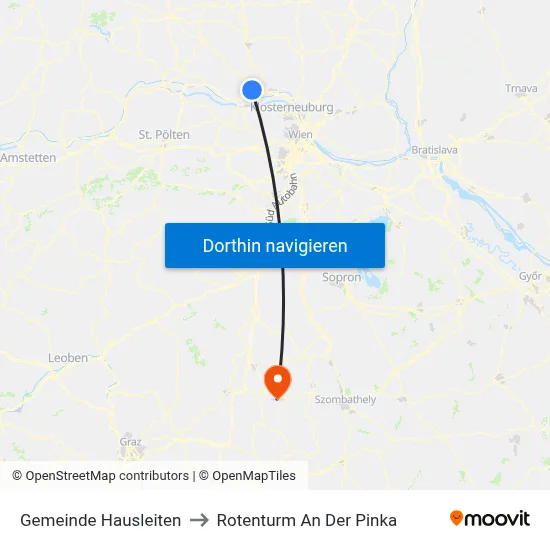 Gemeinde Hausleiten to Rotenturm An Der Pinka map