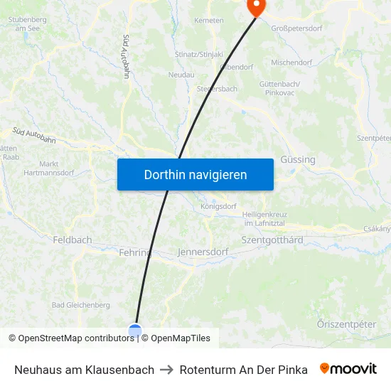 Neuhaus am Klausenbach to Rotenturm An Der Pinka map