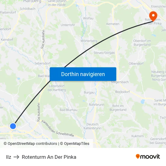 Ilz to Rotenturm An Der Pinka map