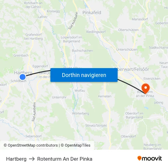 Hartberg to Rotenturm An Der Pinka map