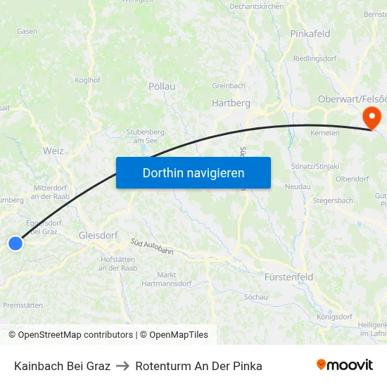 Kainbach Bei Graz to Rotenturm An Der Pinka map