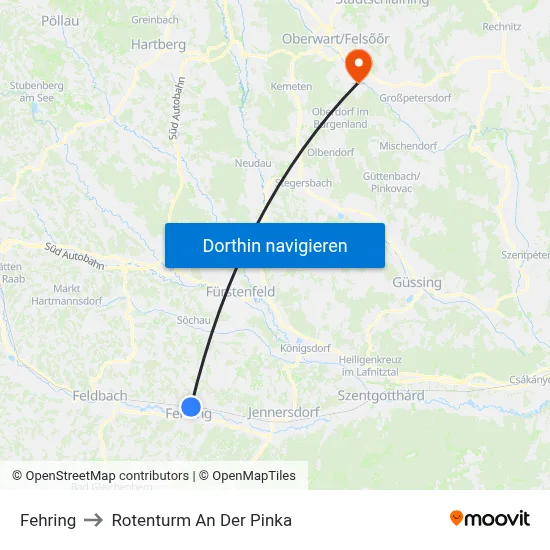 Fehring to Rotenturm An Der Pinka map