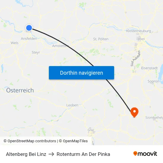 Altenberg Bei Linz to Rotenturm An Der Pinka map