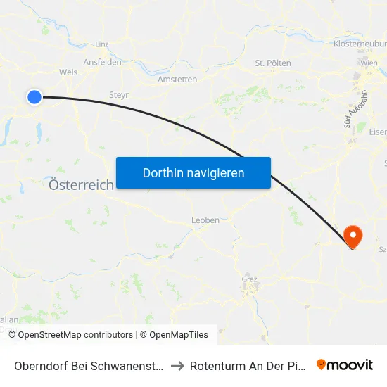 Oberndorf Bei Schwanenstadt to Rotenturm An Der Pinka map