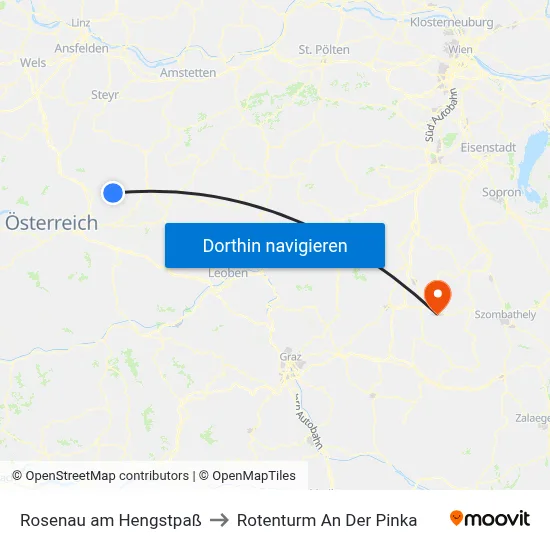 Rosenau am Hengstpaß to Rotenturm An Der Pinka map
