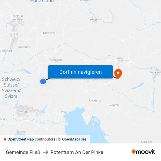 Gemeinde Fließ to Rotenturm An Der Pinka map