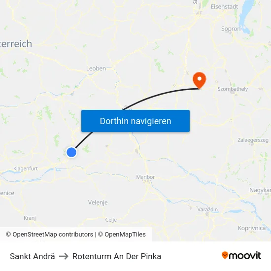Sankt Andrä to Rotenturm An Der Pinka map