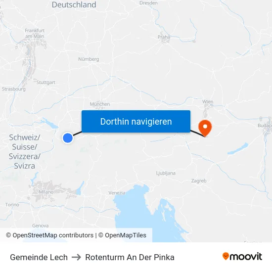 Gemeinde Lech to Rotenturm An Der Pinka map