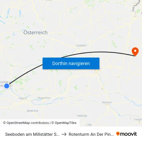 Seeboden am Millstätter See to Rotenturm An Der Pinka map