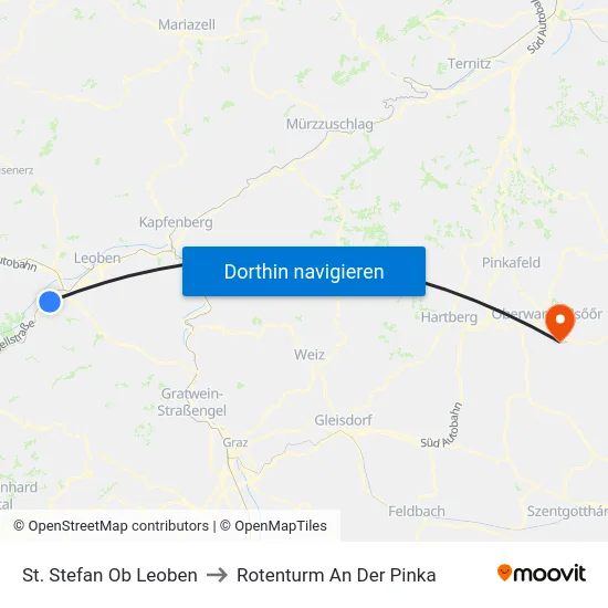 St. Stefan Ob Leoben to Rotenturm An Der Pinka map