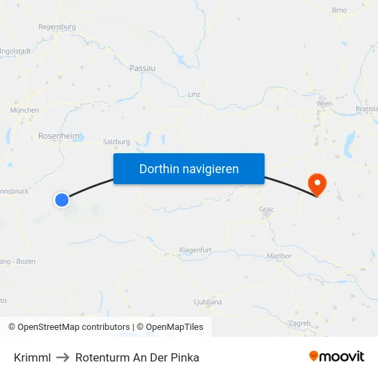 Krimml to Rotenturm An Der Pinka map