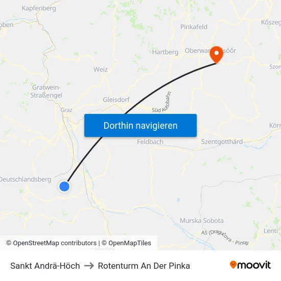 Sankt Andrä-Höch to Rotenturm An Der Pinka map