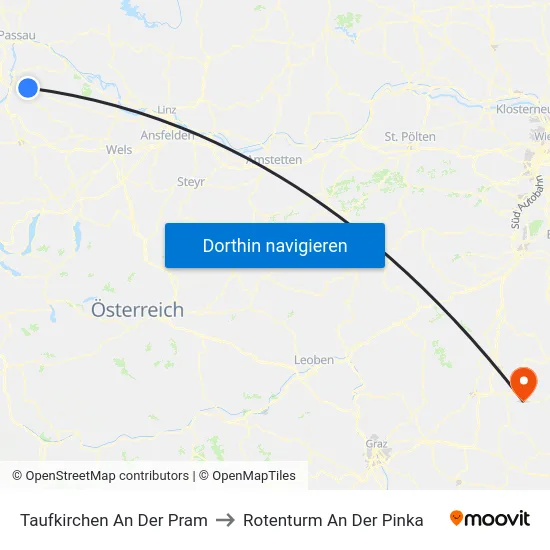 Taufkirchen An Der Pram to Rotenturm An Der Pinka map