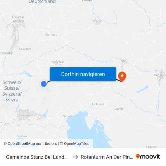 Gemeinde Stanz Bei Landeck to Rotenturm An Der Pinka map