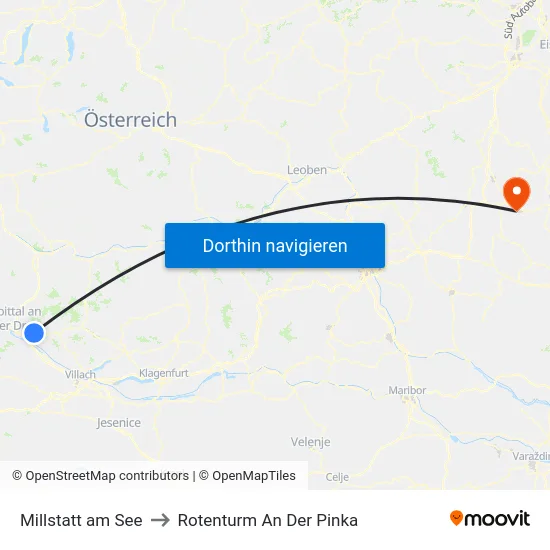 Millstatt am See to Rotenturm An Der Pinka map