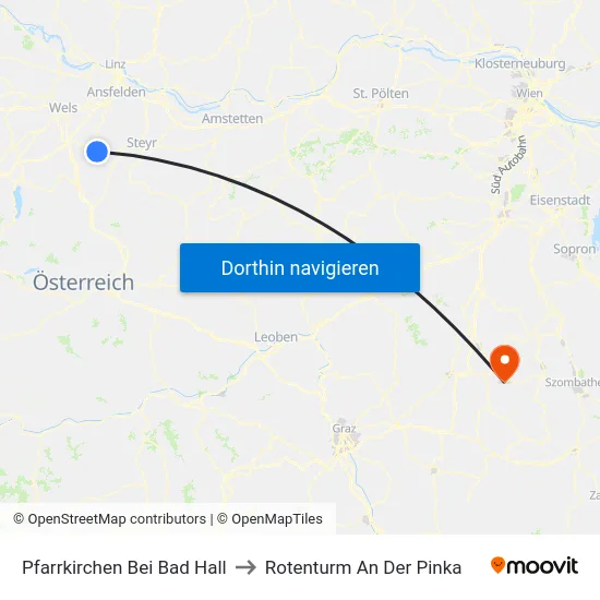 Pfarrkirchen Bei Bad Hall to Rotenturm An Der Pinka map