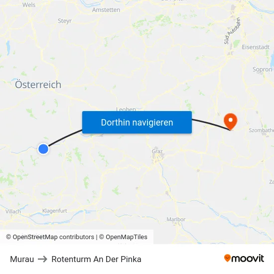 Murau to Rotenturm An Der Pinka map