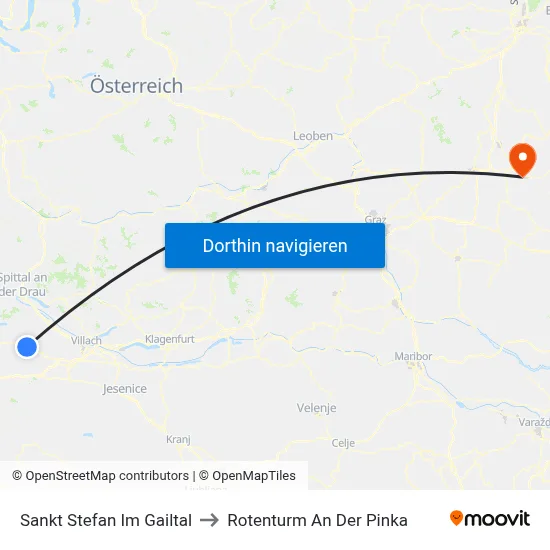 Sankt Stefan Im Gailtal to Rotenturm An Der Pinka map