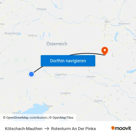 Kötschach-Mauthen to Rotenturm An Der Pinka map