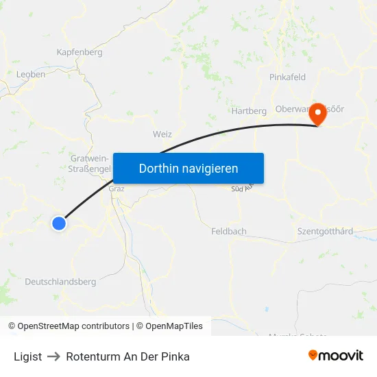 Ligist to Rotenturm An Der Pinka map