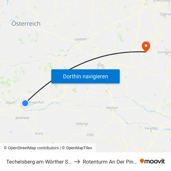 Techelsberg am Wörther See to Rotenturm An Der Pinka map