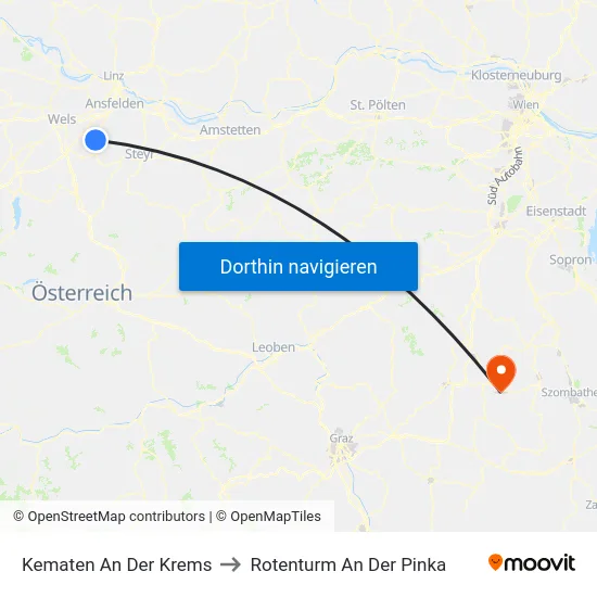Kematen An Der Krems to Rotenturm An Der Pinka map