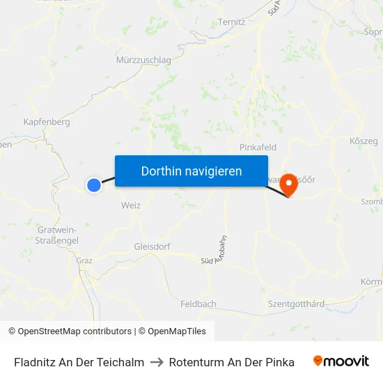 Fladnitz An Der Teichalm to Rotenturm An Der Pinka map