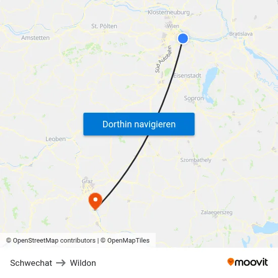 Schwechat to Wildon map