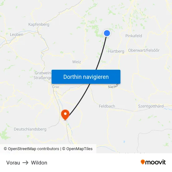 Vorau to Wildon map