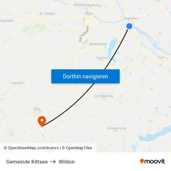 Gemeinde Kittsee to Wildon map