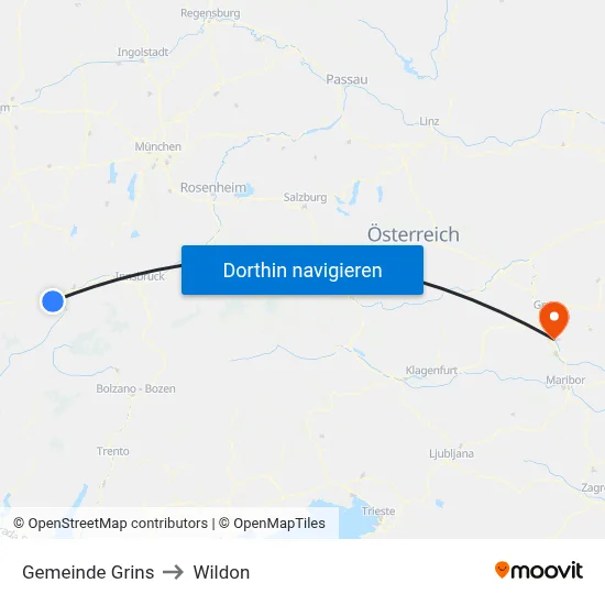 Gemeinde Grins to Wildon map