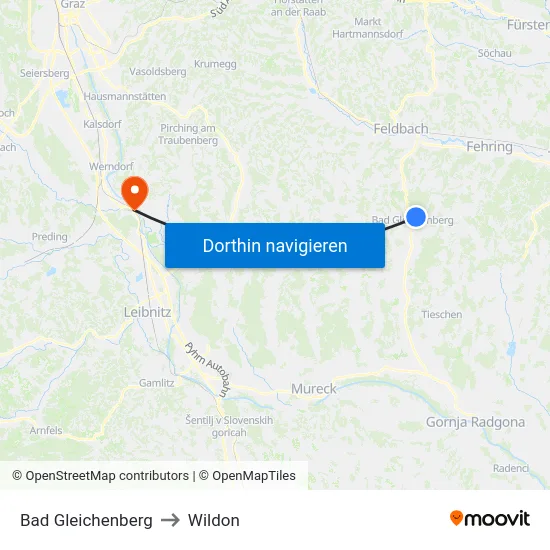 Bad Gleichenberg to Wildon map