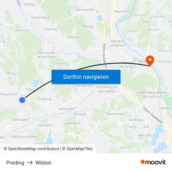 Preding to Wildon map