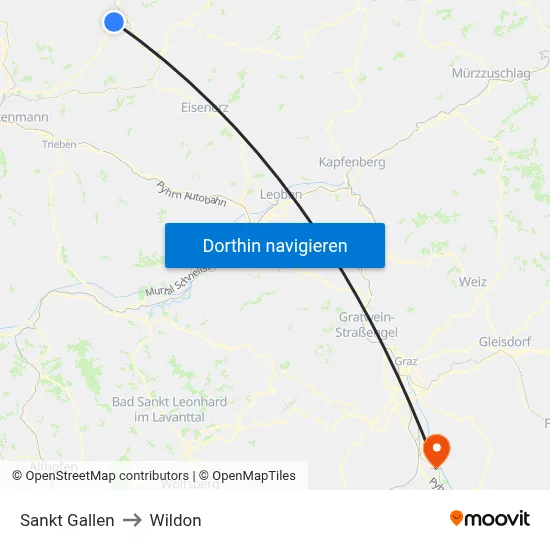 Sankt Gallen to Wildon map