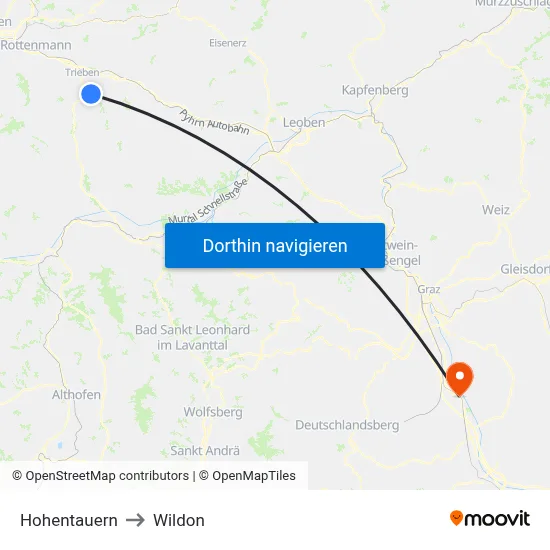 Hohentauern to Wildon map