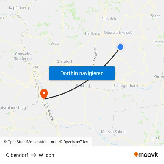 Olbendorf to Wildon map