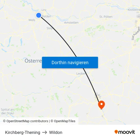 Kirchberg-Thening to Wildon map