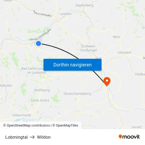 Lobmingtal to Wildon map