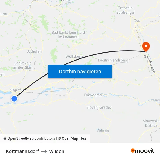 Köttmannsdorf to Wildon map