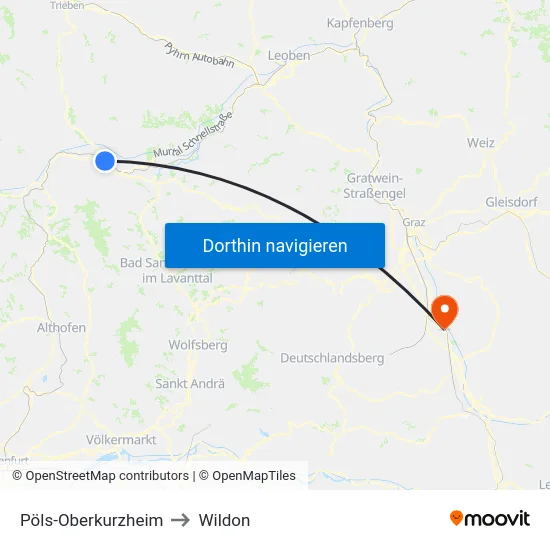 Pöls-Oberkurzheim to Wildon map