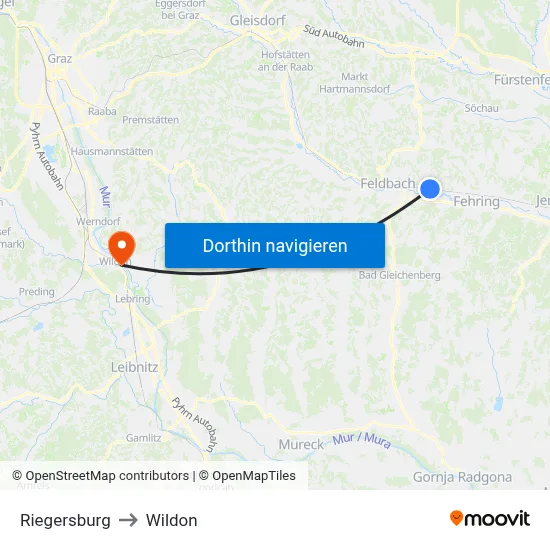 Riegersburg to Wildon map