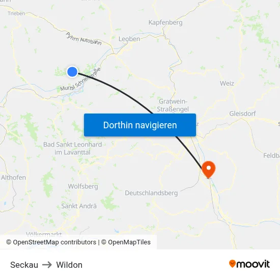 Seckau to Wildon map