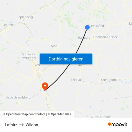 Lafnitz to Wildon map