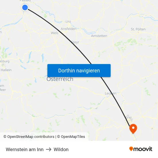 Wernstein am Inn to Wildon map